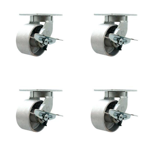 Service Caster 6'' Heavy Duty Semi Steel Cast Iron Swivel Caster Set with Brakes, 4PK CRAN-SCC-KP92S630-SSR-SLB-4 - main